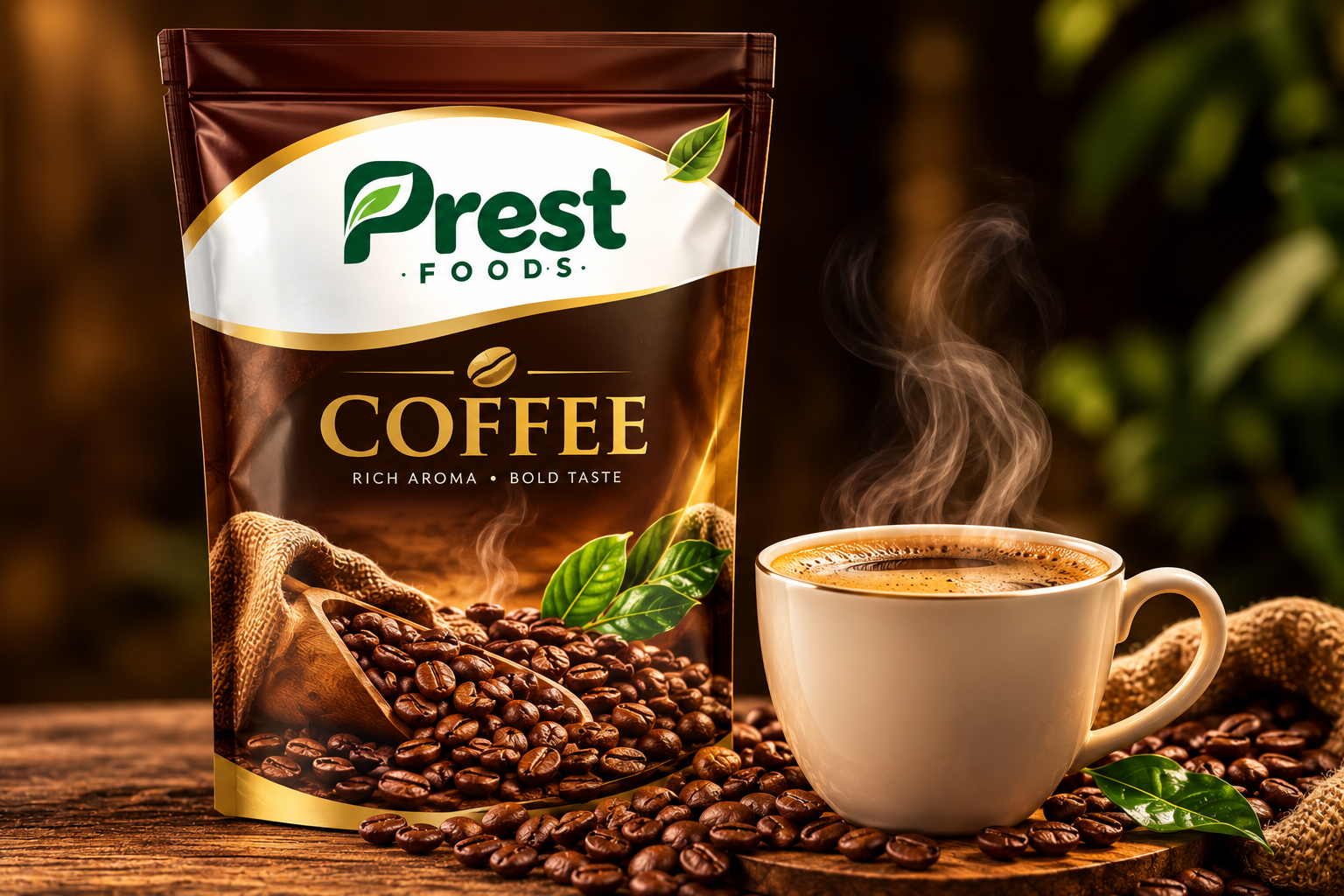 Green and roasted Ugandan coffee beans